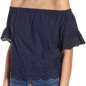 Madewell navy off the shoulder eyelet top